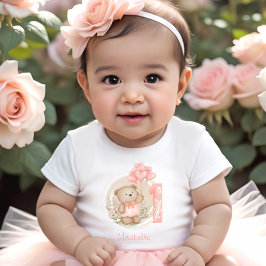 1:a födelsedag Cute Nalle Girl Namn Peachy T Shirt