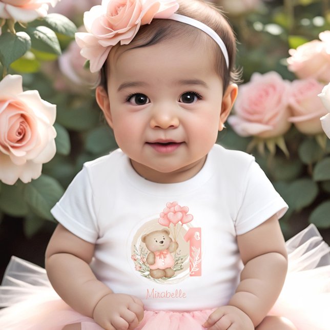 1:a födelsedag Cute Nalle Girl Namn Peachy T Shirt (1st Birthday Cute Teddy Bear Girl Name Peachy Baby T-Shirt)