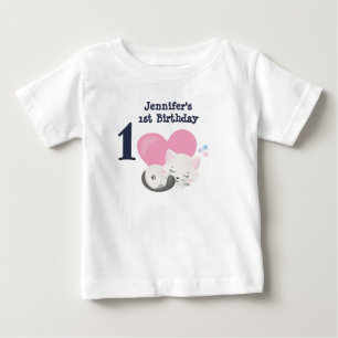 1:a födelsedag Cute White Kattunge-sömnad T Shirt