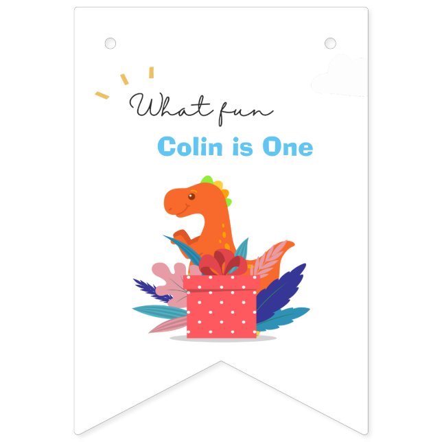 1:a födelsedag Dinosaur 12 månader Fotobuntning Fl Vimplar (Nionde flaggan)