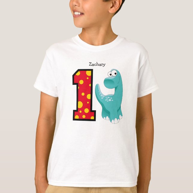 1:a födelsedag Dinosaur-Anpassningsbarna T Shirt (Framsida)