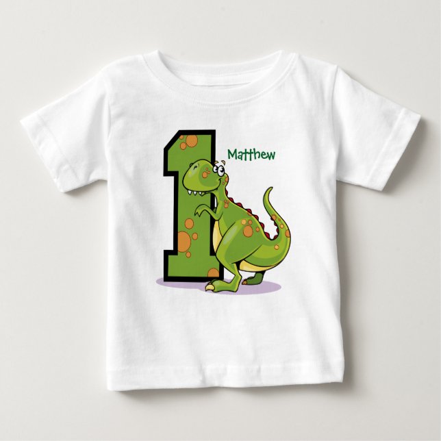 1:a födelsedag Dinosaur-Anpassningsbarna T-shirt (Framsida)