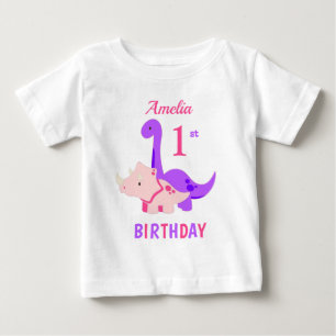 1:a födelsedag Dinosaurs Rosa Baby T-Shirt