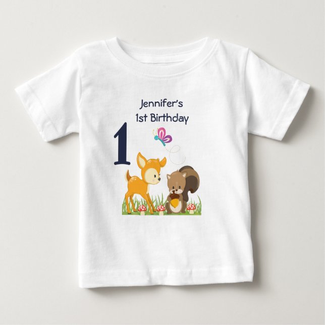 1:a födelsedag Dute Forest Animals T Shirt (Framsida)