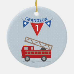 1:a födelsedag, farson, brandbil julgransprydnad keramik