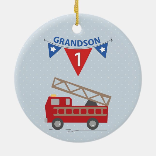 1:a födelsedag, farson, brandbil julgransprydnad keramik (Baksidan)