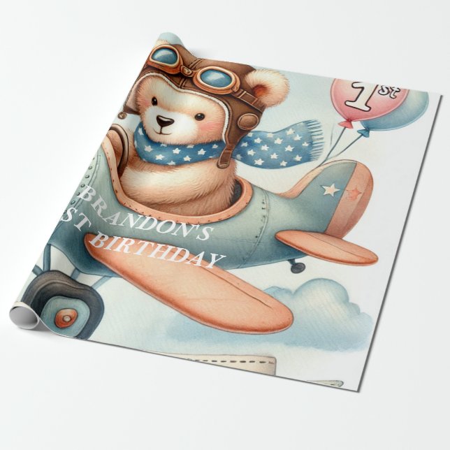 1:a födelsedag Flygplanet: Skåpor upp och ner Presentpapper (Utrullad)