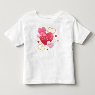 1:a födelsedag GIRL Rosa Hearts 1-åriga Baby T Shirt