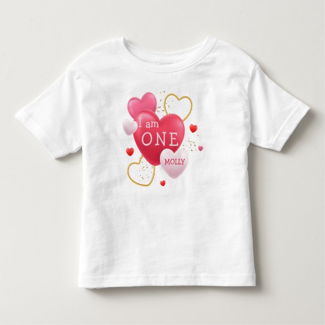 1:a födelsedag GIRL Rosa Hearts 1-åriga Baby T Shirt (Framsida)
