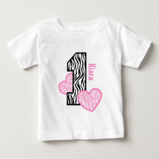 1:a födelsedag GIRL Zebra Rosa Hjärter 1 Årets åld T-shirt