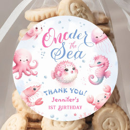 1:a födelsedag Girls Rosa Cute Ocean Runt Klistermärke