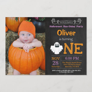 1:a födelsedag Halloween fest fotoinbjudan Inbjudningar
