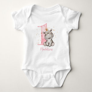 1:a födelsedag Hippo Princess Baby Bodykostym T Shirt