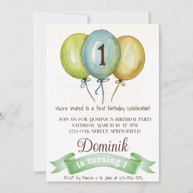 1:a födelsedag, inbjudan,pojkens födelsedagsfest,b inbjudningar (Framsida)