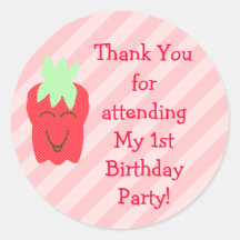 1:a födelsedag Jordgubbe Tack Stickers