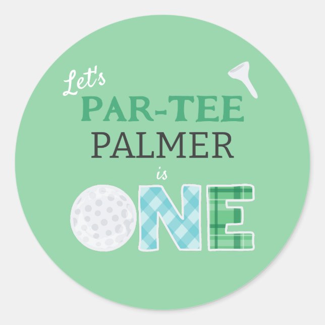 1:a födelsedag Låt oss Golf Party i par Runt Klistermärke (Framsida)