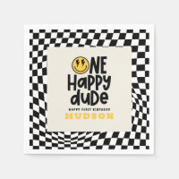 1:a födelsedag leende ansikte retro white groovy