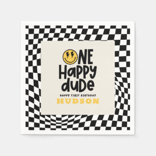 1:a födelsedag leende ansikte retro white groovy pappersservett