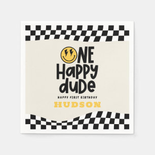 1:a födelsedag leende ansikte retro white groovy pappersservett