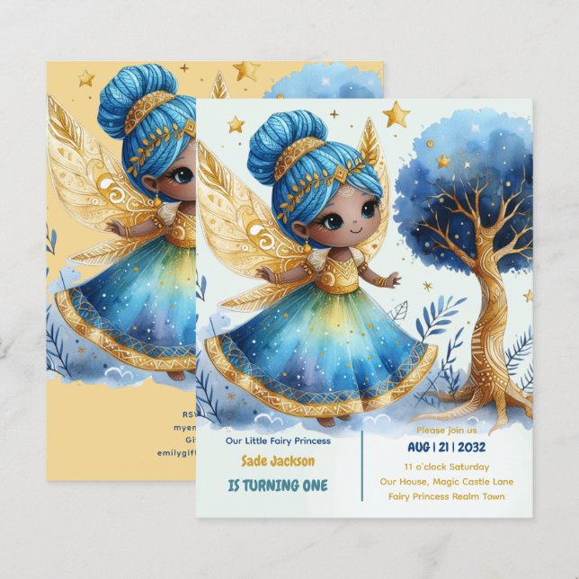 1:a födelsedag: Lilla Fairy Princess African ONE (Fram/baksida)