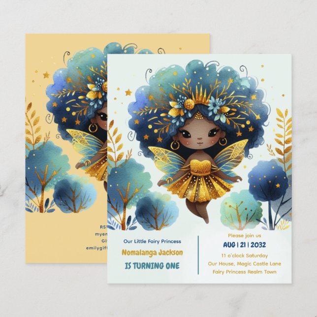 1:a födelsedag: Lilla Fairy Princess African ONE (Fram/baksida)
