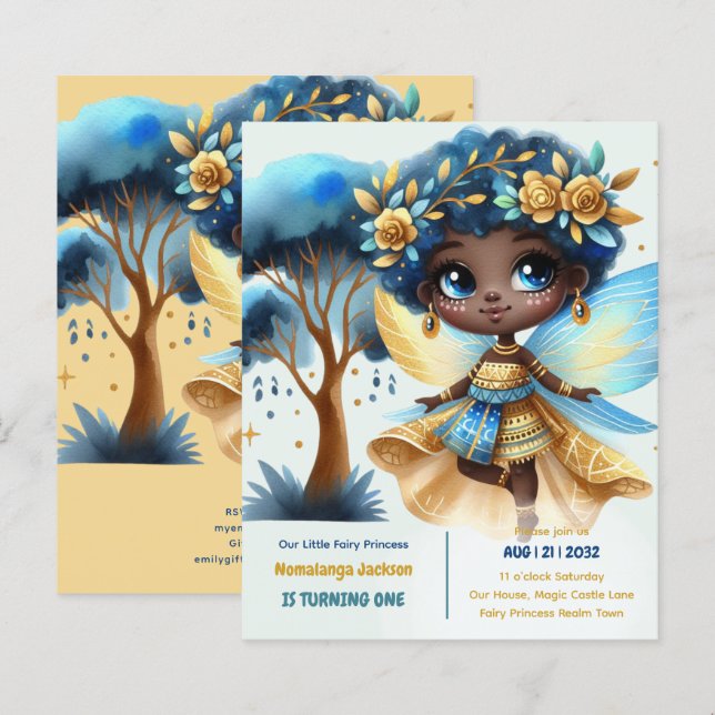 1:a födelsedag: Lilla Fairy Princess African ONE (Fram/baksida)