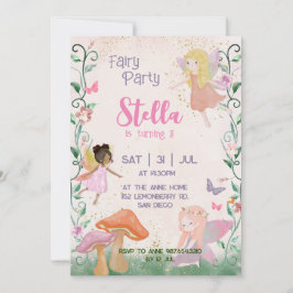 1:a födelsedag Magic Fairy Blommigt Garden Pixie Inbjudningar