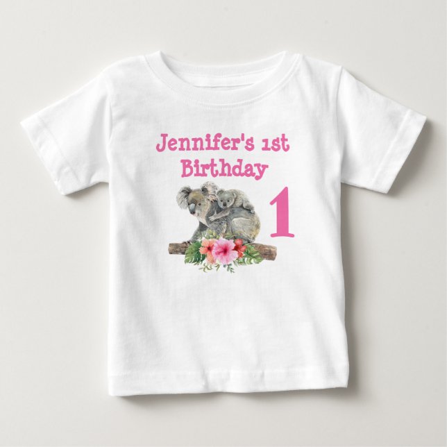 1:a födelsedag Mamma och Baby Koala Bears Watercol T Shirt (Framsida)