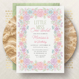 1:a födelsedag Miss 1-underbar Blommigt Inbjudningar