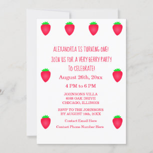 1:a födelsedag Mycket berry Cute Strawberry Party Inbjudningar