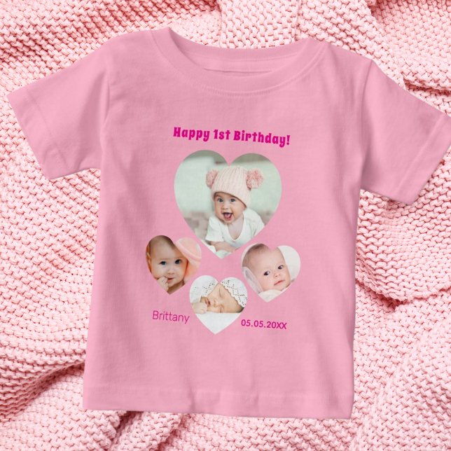 1:a födelsedag namn-fotosamlingsplatsen flicka ros t shirt (Skapare uppladdad)