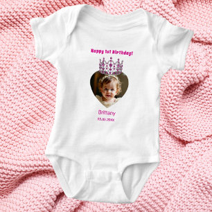 1:a födelsedag namn-rosa, tiara flicka t shirt