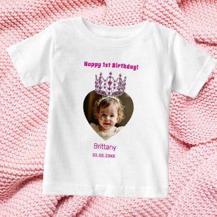 1:a födelsedag namn-rosa, tiara flicka t shirt