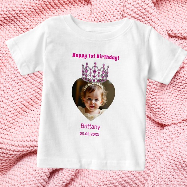 1:a födelsedag namn-rosa, tiara flicka t shirt (Skapare uppladdad)