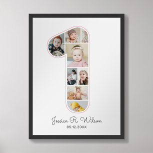 1:a födelsedag nummer 1 Fotokollage Baby Nursery Poster