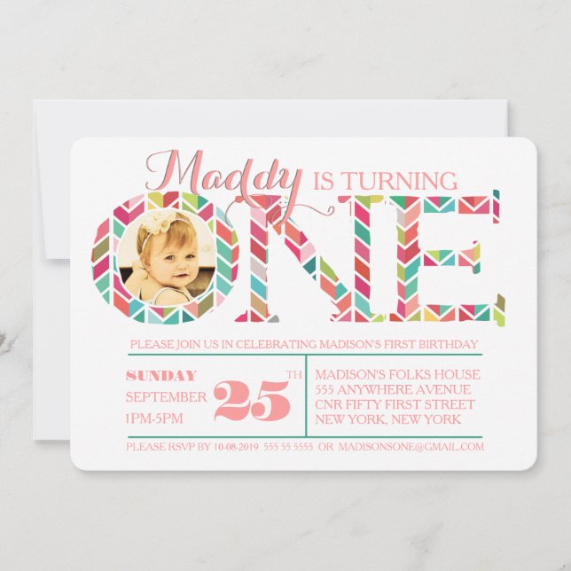 1:a födelsedag nummer ett fotoinbjudan inbjudningar (Framsida)