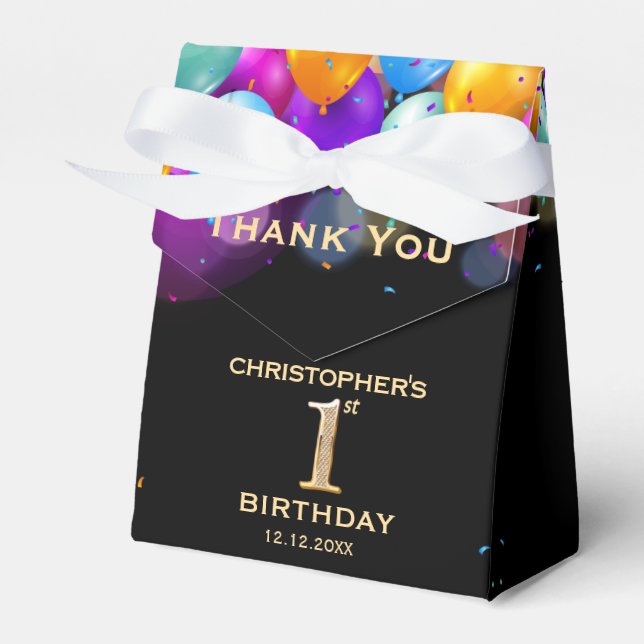 1:a födelsedag Party Black och Guld Presentaskar (Framsidan Sidan)