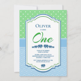 1:a födelsedag Party Blue Elephants Inbjudningar