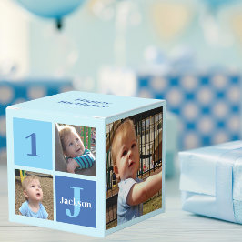 1:a födelsedag Party Boys Photo Collage Blue Presentaskar