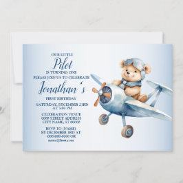 1:a födelsedag Party Cute Blue Bear Pilot Bevalt Inbjudningar