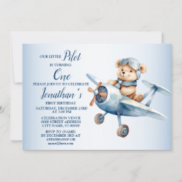 1:a födelsedag Party Cute Blue Bear Pilot Bevalt Inbjudningar