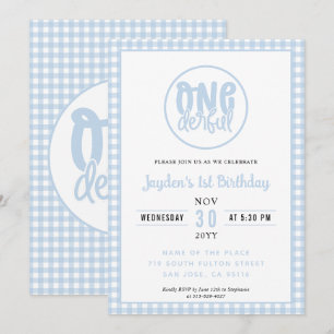 1:a födelsedag Party Cute Oenderful Pastel Blue Inbjudningar