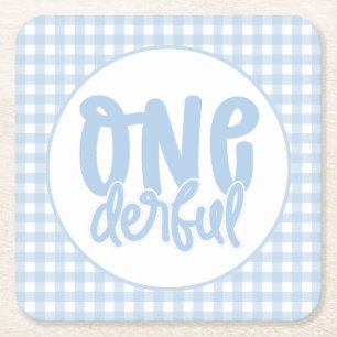 1:a födelsedag Party Cute Pastel Blue Onederc Underlägg Papper Kvadrat