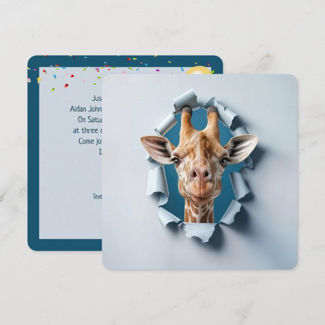 1:a födelsedag Party Giraffe på ett Hål horn Inbjudningar (Fram/baksida)