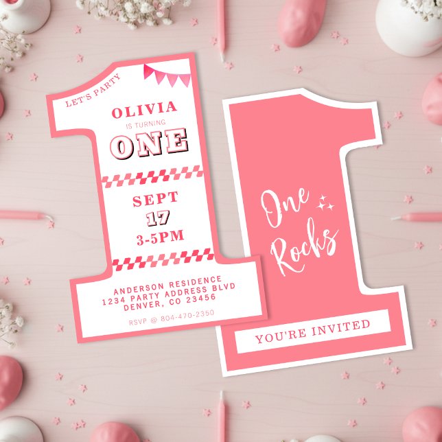 1:a födelsedag Party Girls Rosa en Inbjudningar (1st Birthday Party Girls Pink One Invitation
)