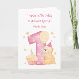 1:a födelsedag Polka Dot Teddy Birthday Girl Card Kort