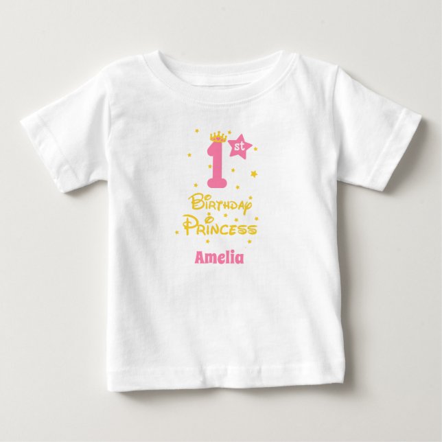 1:a födelsedag Princess Rosa Guld Gult Tiara T Shirt (Framsida)