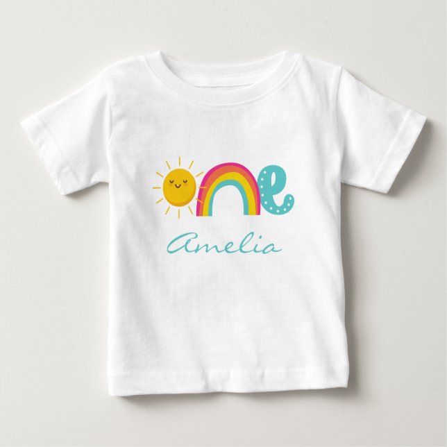 1:a födelsedag: Rainbow Sol White Personlig T Shirt (Framsida)