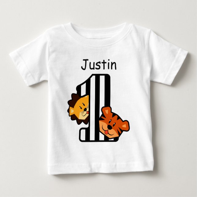 1:a födelsedag RAND Tiger och Lejon 1-åring A6 T Shirt (Framsida)