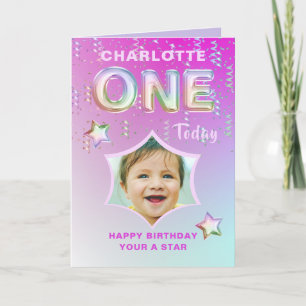 1:a födelsedag regnbåge Glitter Photo Grattis på f Kort